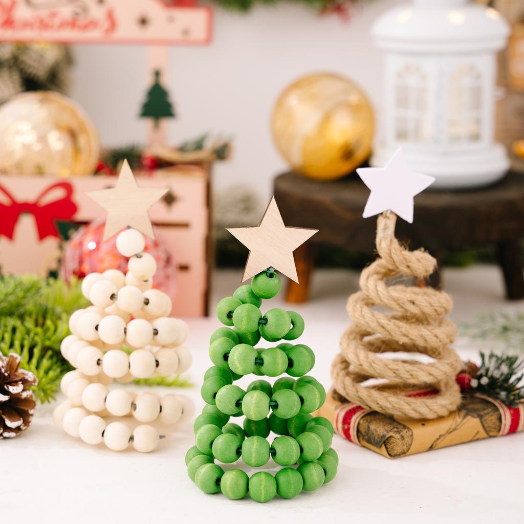 Christmas Tree Wooden Bead Tabletop Decoration Gift Creative Wood Desktop Ornament for Home/Office Holiday Decor