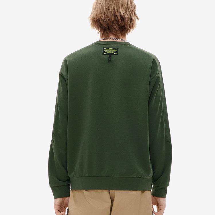 Fila Fusion Letter Academy Свитшот с большим логотипом Свободный крой Круглый вырез Мужской свитшот Цвет: Зеленый растение T11M231204FDG