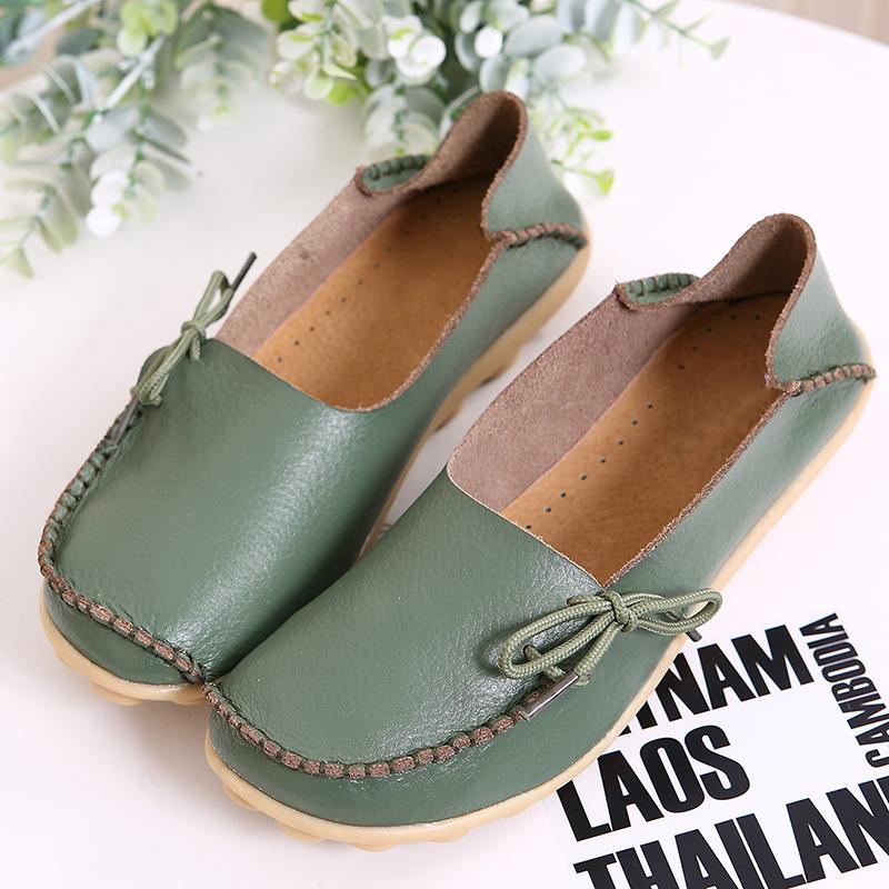 Women Platform Shoes Genuine Leather Mom Shoes Lace-Up Adjust Tightness Retro Comfy Walking Non-Slip Large Size Shoe