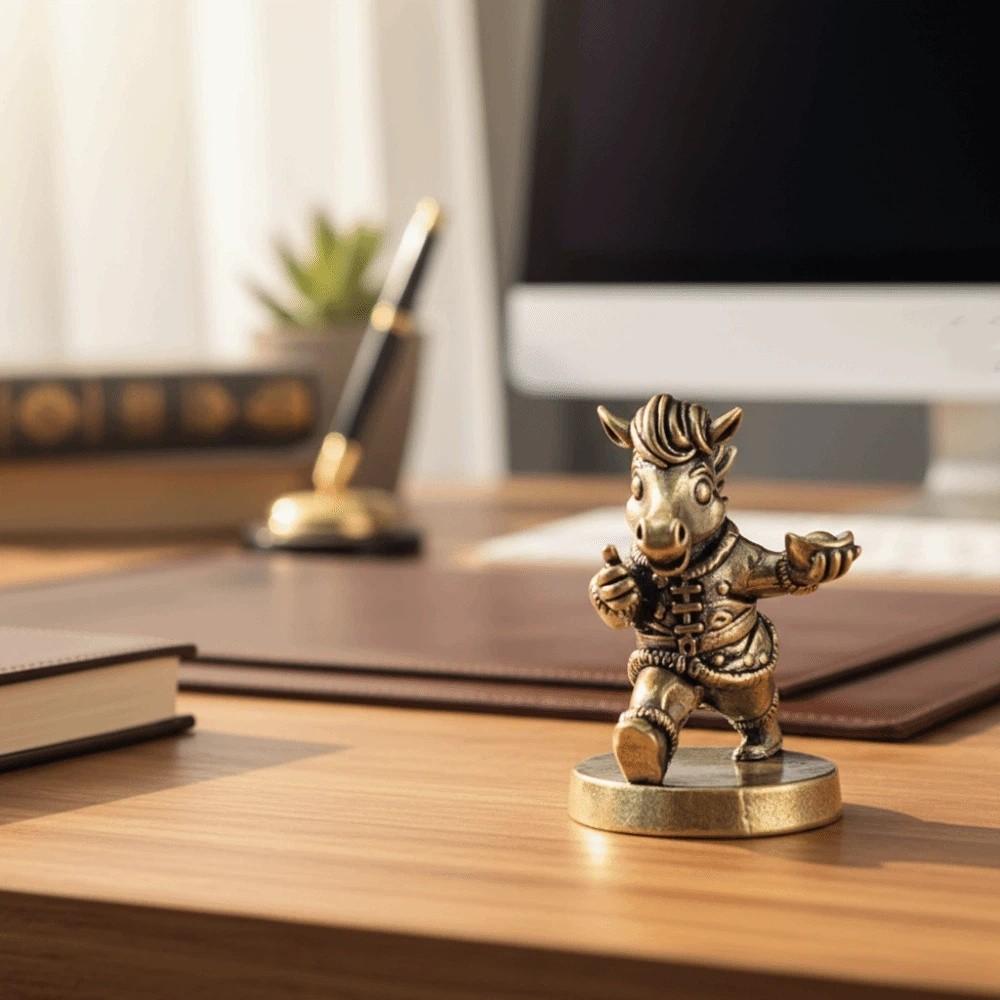 Cartoon Horse Statue Traditional Pony Ornament Funny Brass Horse Figurines  New Year Decoration