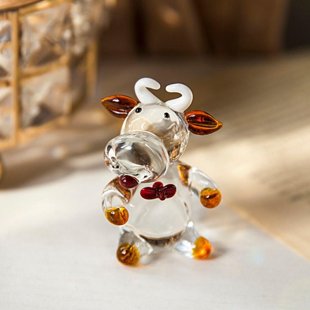 Украшение в виде коровы из хрусталя ручной работы, маленькая фигурка животного, креативная стеклянная корова, миниатюра на Новый год