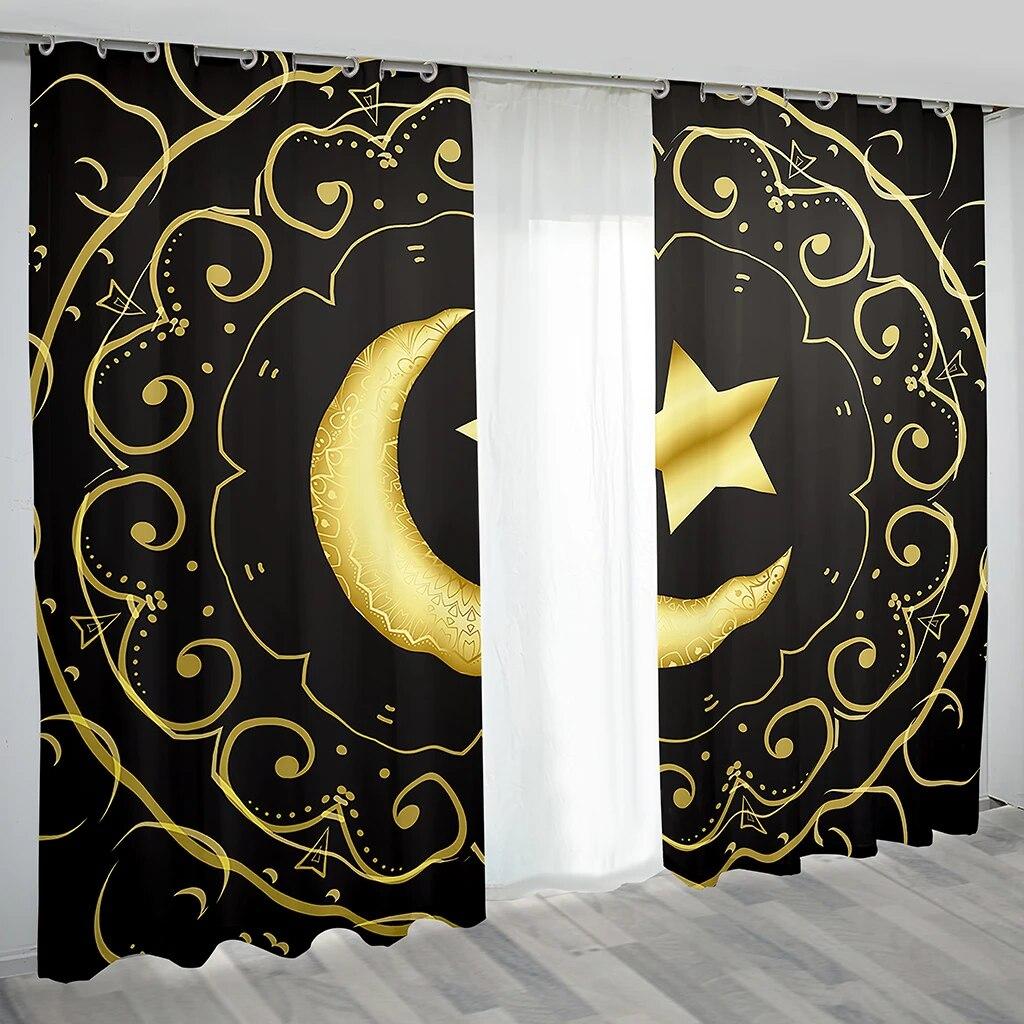 2 шт. занавеска для исламского фестиваля Рамадан, празднующего Мубарака, лунная лампа, городская ночная сцена, занавеска с узором для спальни, окон