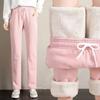 Winter Lambswool Warm Casual Pants Winter Fleece Lined Sweatpants High Waist Stretchy Thick Warm Thermal Pants
