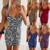 Летнее женское модное сексуальное стильное тонкое леопардовое платье, мини-платье без рукавов с U-образным вырезом, короткая юбка, платье с открытой спиной