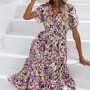 QICED Women's Fashion Summer Spring Floral Print Short Sleeve V-Neck Casual Dresses