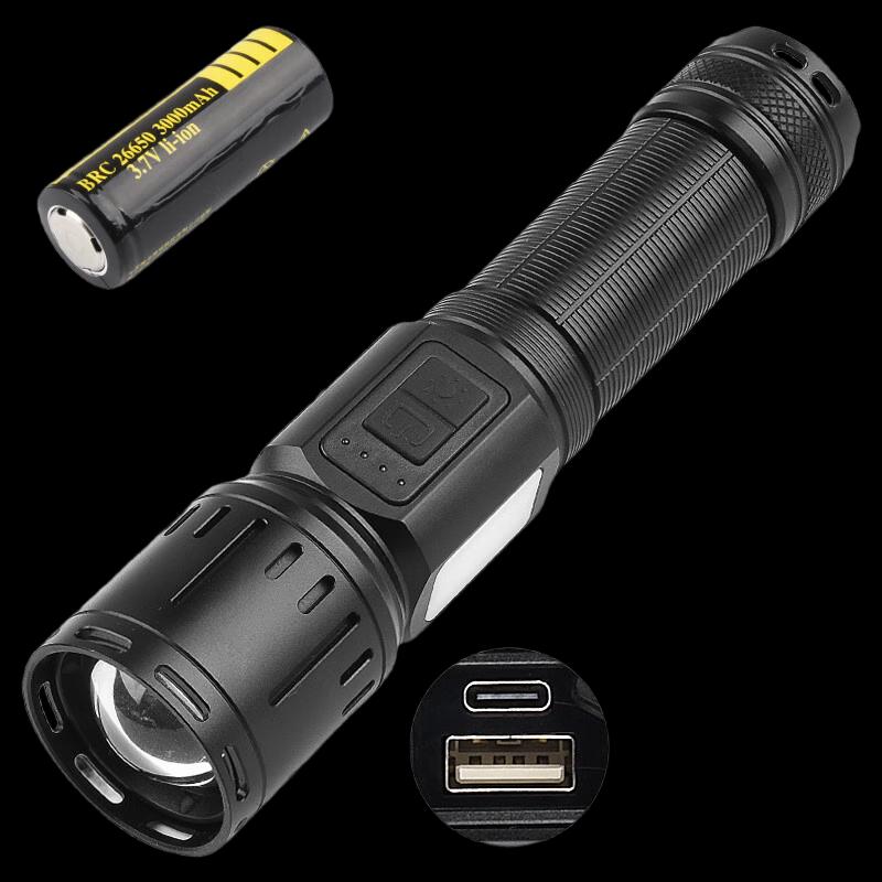 Алюминиевый фонарик UOSU SD047 с Type-C, перезаряжаемый, с белым лазером и боковым светом