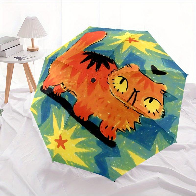 1pc Orange Cat Automatic Open/close Folding Umbrella, Compact Portable Travel Umbrella, Durable Construction yy250809094