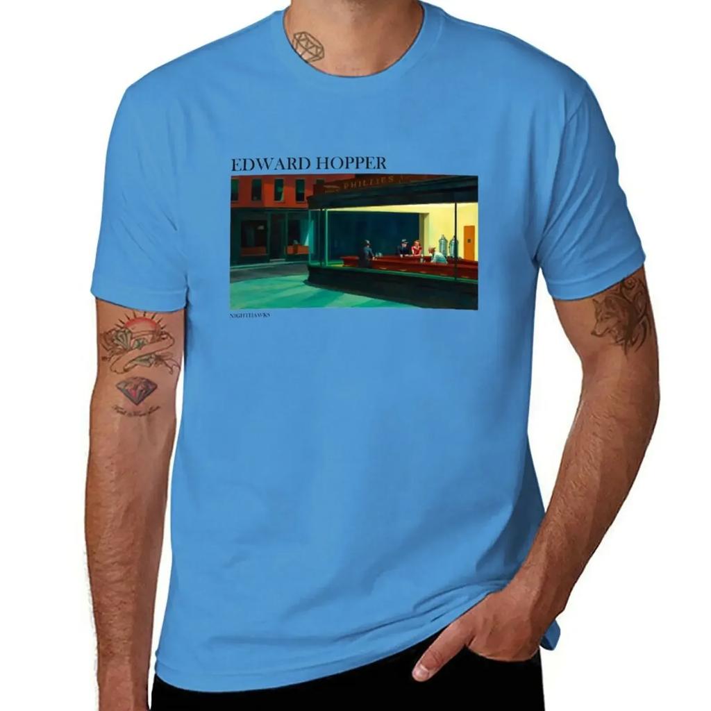 Edward Hopper Nighthawks T-Shirt blacks anime clothes Men's clothing