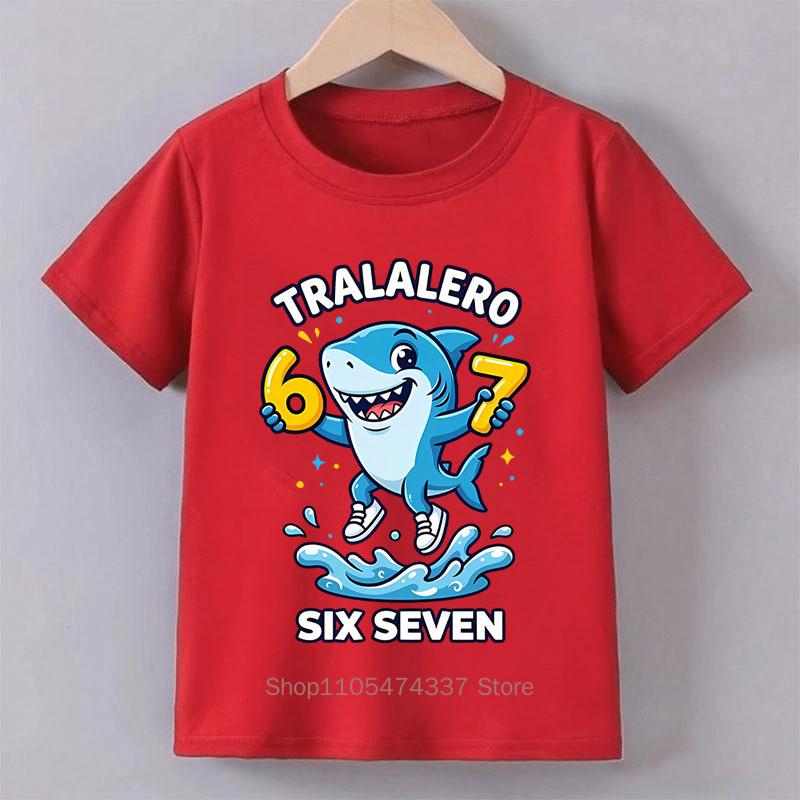 Shark Six Seven Print Tshirt For Boys Girls Summer Children Funny Casual Cute Colorful Tops Kids Oneck Short Sleeve Tshirts