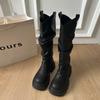 Осень Зима Платформа Толстая Подошва Женские Длинные Сапоги Мода Слипоны Обувь Винтажные Женские Рыцарские Боты