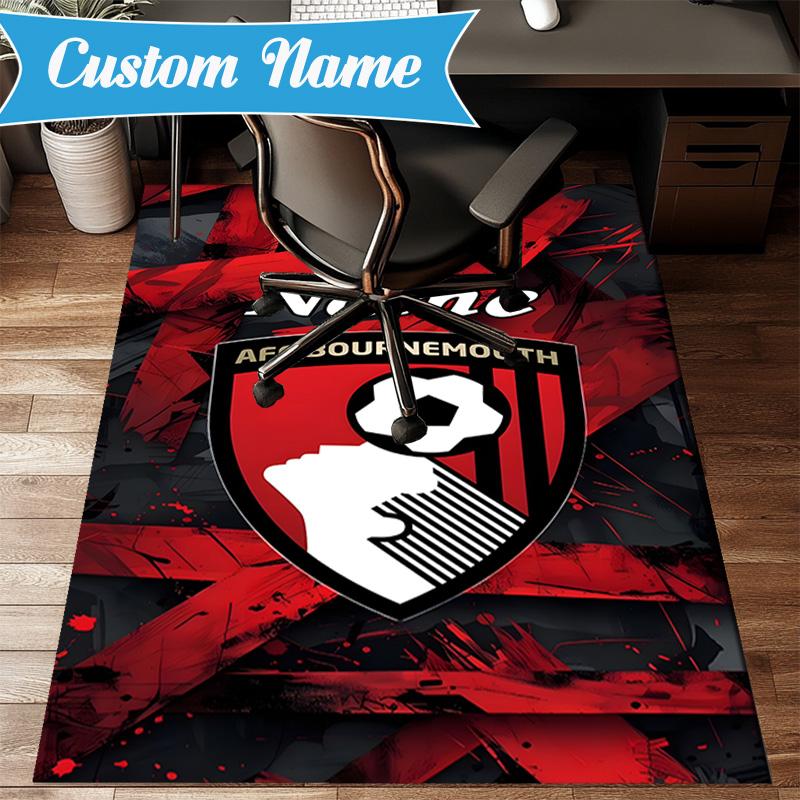 Custom Name Bournemouth Crest Rug Game Carpet, Floor Mat for Bedroom Living Room Entryway Rug, Home Decor Idea Gift for Christmas birthday