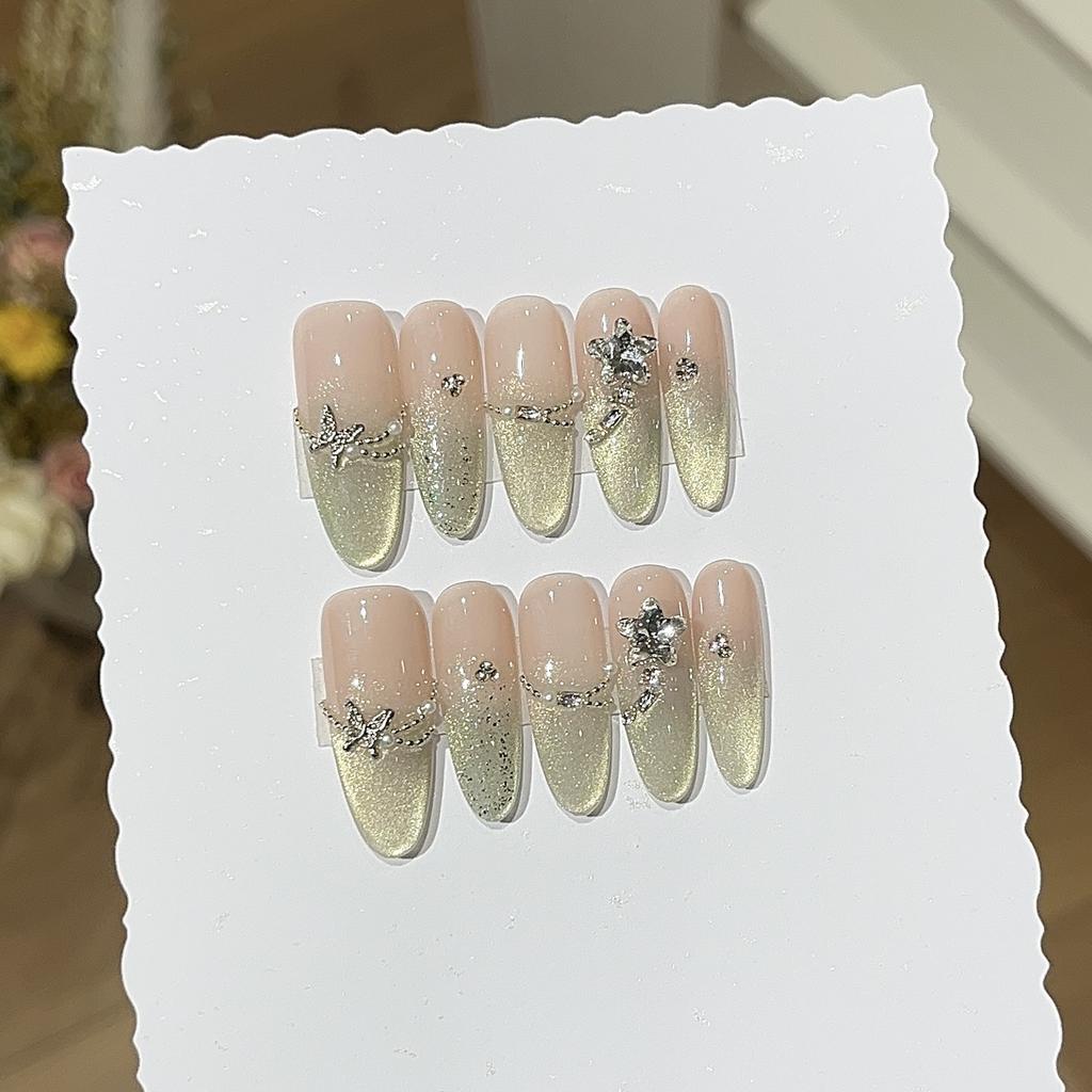 Fruit Green Crushed Diamond Spring Cream Green Side Light Cat Eye Thin Flash Chain Butterfly Sticker Drill Wear Armor Piece
