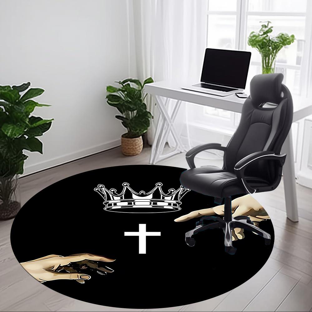 1pc King's Crown Chair Carpet for Office, Round Non-Slip Durable Large Size Office Carpet, Suitable for Office, Beautiful Decoration