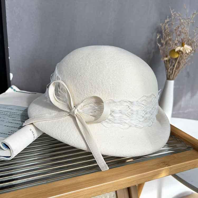 New autumn and winter wool lace bud hat French retro foreign thousand gold hat small edge fashion women's curling top hat