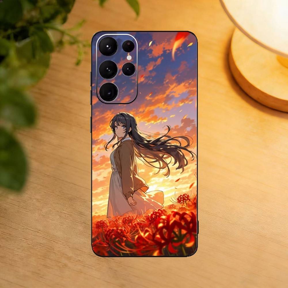 Чехол для телефона Senior S-Sakurajima Mai для Samsung S25,24,21,22,23,30,Ultra,20,Plus,Fe,Lite,Note Мягкий черный чехол