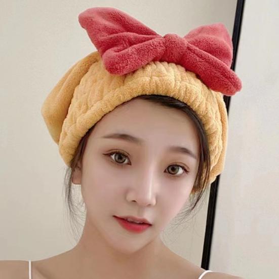 Быстросохнущее полотенце для волос для женщин и девочек, милый бант, мягкое, впитывающее, кораллового цвета