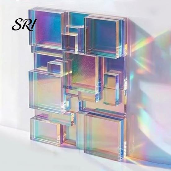 Impact Resistant Craft Tiles Mini Iridescent Acrylic Squares, Translucent Rainbow Pieces, 2cm 3cm Holographic Colorful Mosaic Art Supplies for