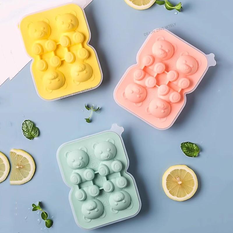 2Pcs Cute Bear Ice Cube Mold Ice Making Equipment Silicone Food Grade Household Ice Block Mold Summer Frozen Box Kitchenware