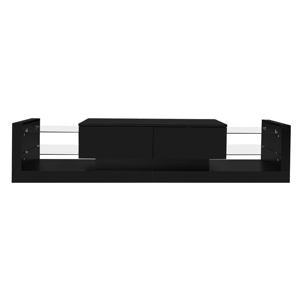 TV Wall Cabinet Set, Black TV Cabinet + Black Coffee Table, Black High-Gloss Wall Cabinet, Living Room Set, High-Gloss Set with LED Lights