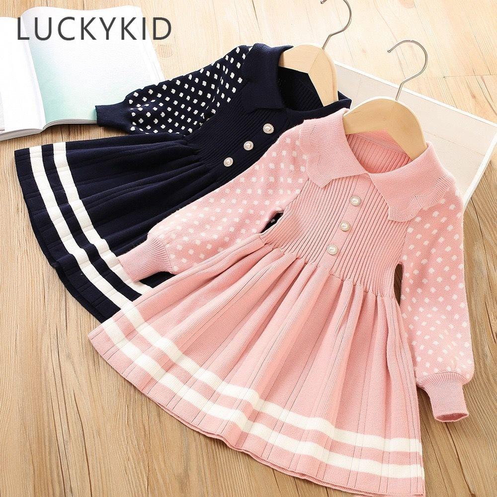 Весеннее вязаное платье с длинными рукавами для девочек, осеннее новое модное платье с бантом для девочек, рождественская одежда