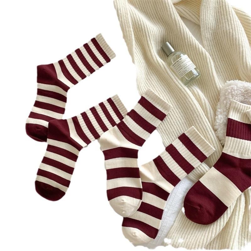 Носки Ankara Red, женские, новые, вышитые, полосатые, женские, средние, носки-трубы, модные, для девочек, складывающиеся носки