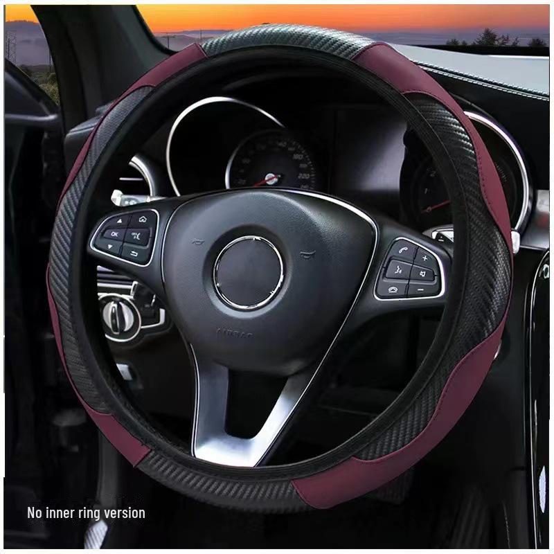 Нескользящий чехол на руль автомобиля из кожи с карбоновым волокном, универсальный, подходит для всех сезонов, эластичный дизайн с перекрестными краями.
