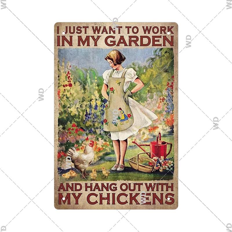 Tin Sign Garden Hoeing Aint Easy Flower Plant Sign Decor Funny Slogans Born with Plants Retro Look Metal Poster FarmhouseSign