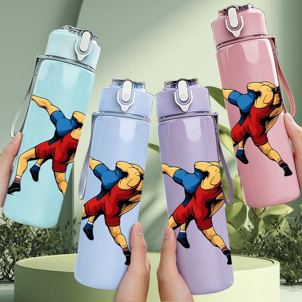 1PC Wrestler Action Silhouette 750ml Color Plastic Sports Water Bottle Leakproof Flip Straw Lid Suitable for Sports Office Home Use