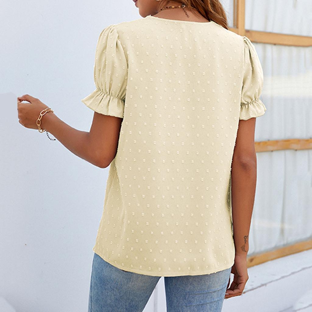 Женская летняя шифоновая свободная рубашка с v-образным вырезом и короткими рукавами, удобный топ