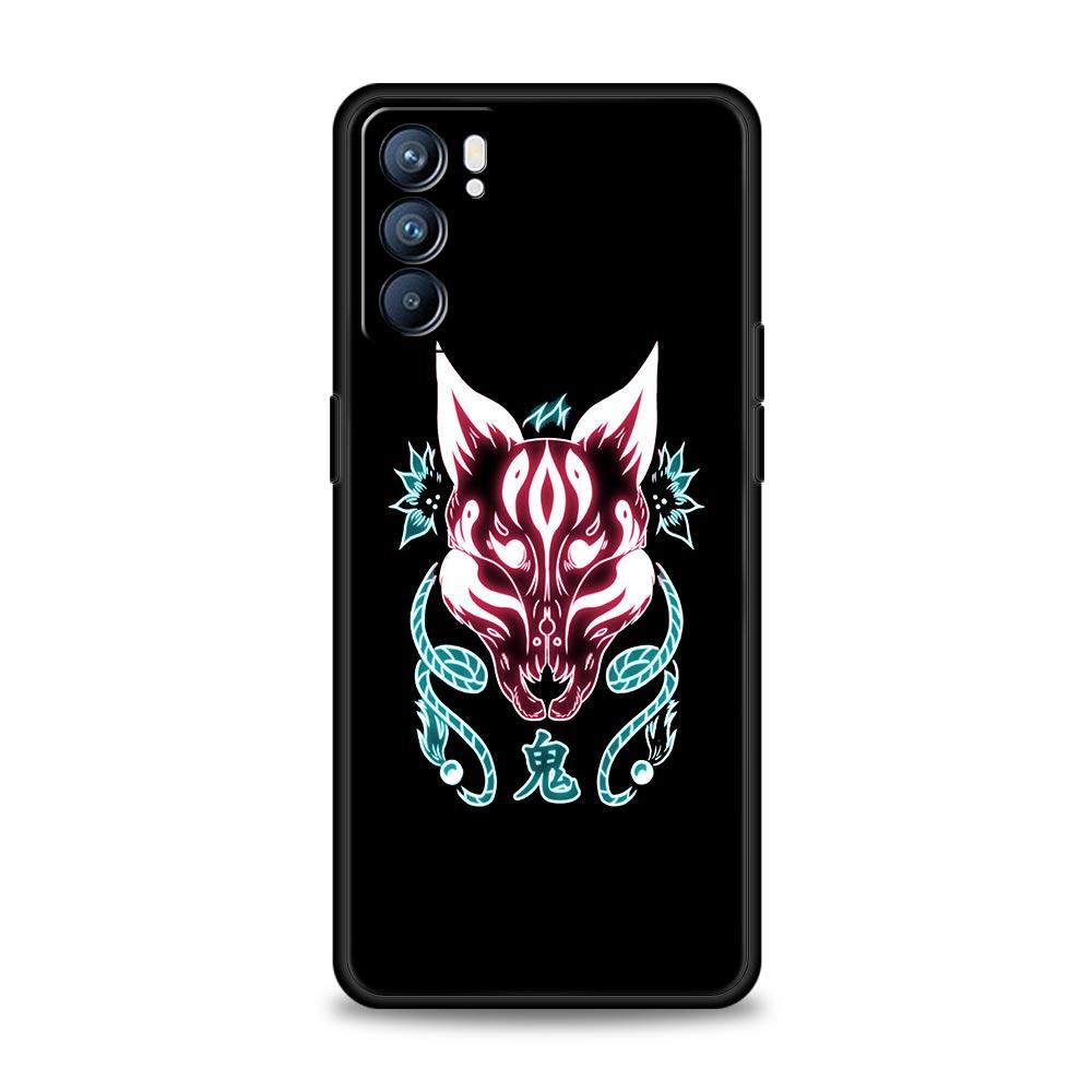 Неоновый чехол для телефона Samurai Oni Mask для Oppo Find X5 A54 A53 A52 A9 2020 A15 A95 A16 A76 A74 A12 Reno7 SE Reno6 Pro Plus 5G