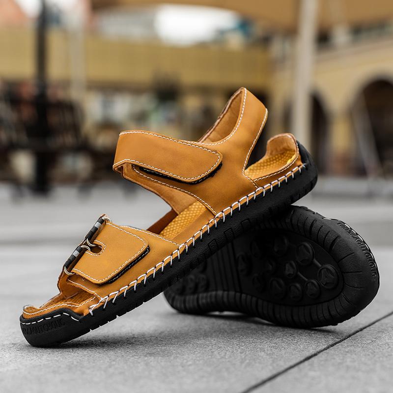 Men Sandals Black Leather Gladiator Sandals Outdoor Summer Roman Sandals for Men Beach Shoes Plus Size