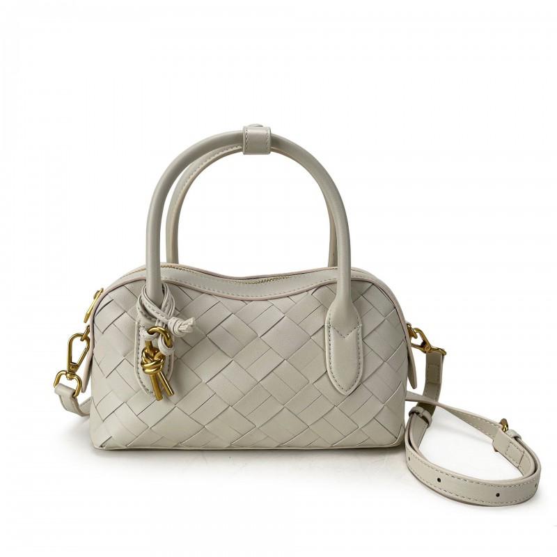 Genuine Leather Woven Shoulder Bag Women Soft Pillow Shape Crossbody With Zip Inner Phone Pocket