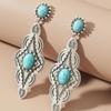 Ethnic Style Turquoise Long Earrings with Personalized Temperament and Exquisite Pattern Inlaid Earrings
