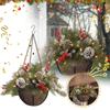 Christmas Wreath Mixed Decorations And White Led Lights Frosted Berries