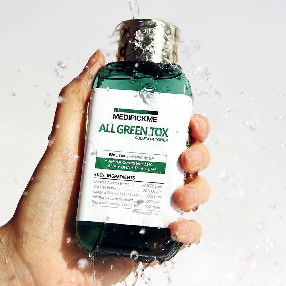 Тонер medipickme All Green Tox Solution 150 мл Содержит ингредиенты Cica и чайного дерева для проблемной кожи