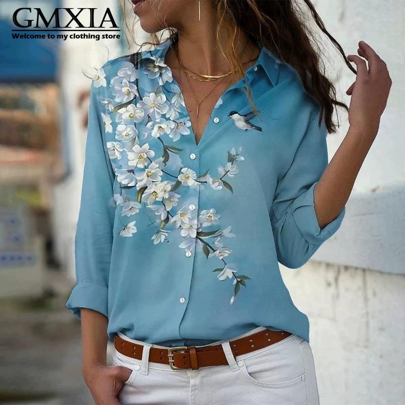 GMXIA 38 цветов Женская мода Повседневные Блузки и рубашки с длинным рукавом и воротником ПОЛО