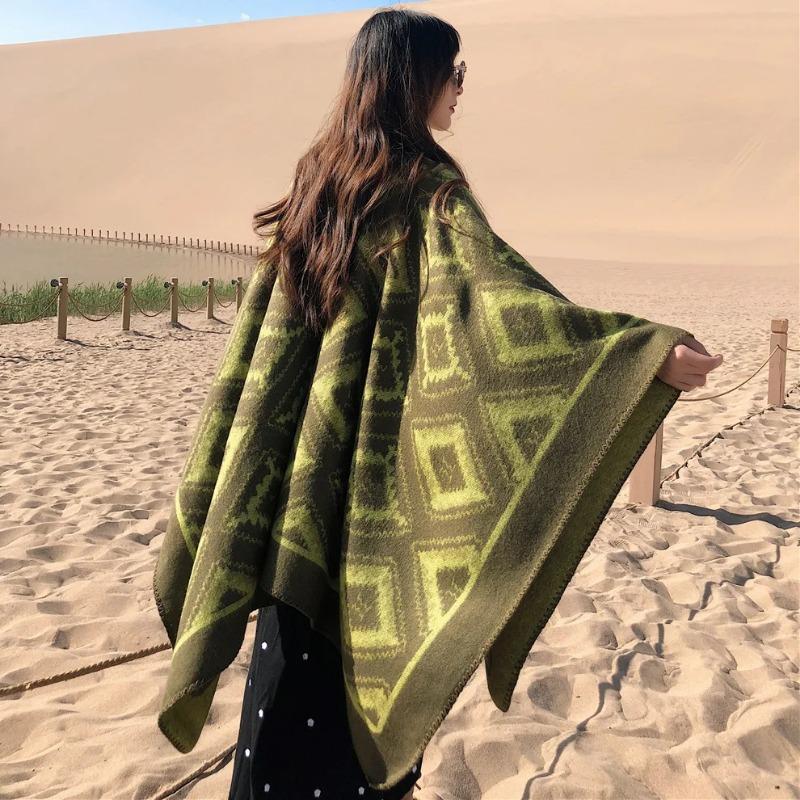 21 Style Big Pendulum Cloak With Hat Arabic Poncho Women Leopard Pocket Shawl Cape Knitted Middle East Split Thick Warm Blanket