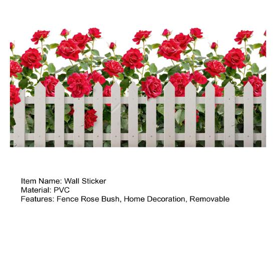 Наклейка на стену 'Розовый куст у забора' Съемная Водонепроницаемая ПВХ Наклейка с узором из красных цветов Декор стены для дома Офиса Гостиной Спальни Наклейка