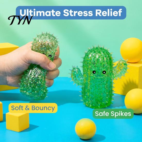 Squeeze Fidget Toy Glitter Cartoon Cactus Toy, Stress Relief Sensory Tactile Tools Ball for Home Office School