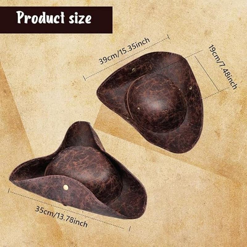 Faux Leather Pirate Hat Vintage Wrinkle Distressed Tricorn Pirate Hat For Women Men Halloween Costume Cosplay Accessories