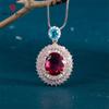 Gorgeous Oval Red CZ Pendant Necklace Women For Wedding Ceremony Party Full Dazzling Cubic Zircon Lady's Neck Jewelry