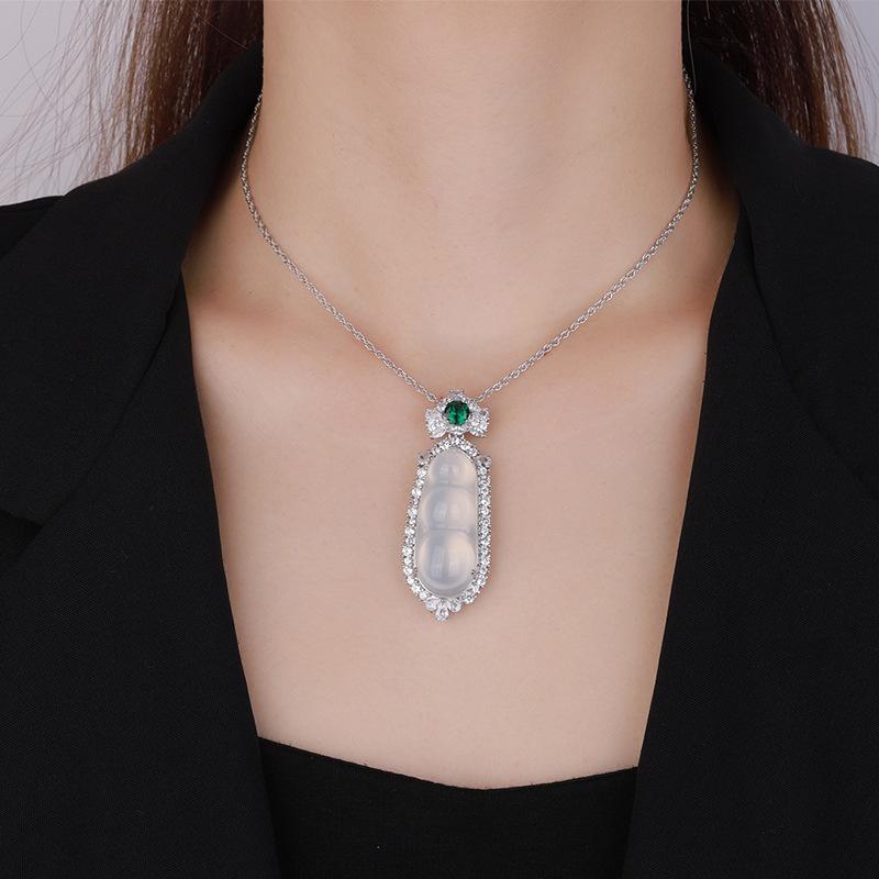 Jewelry Pendant Inlaid With White Ice Chalcedony String Beans Necklace Temperament Jade Pendant Pendant Female