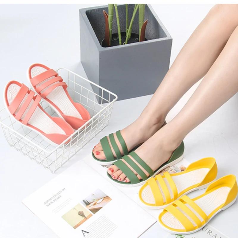 Fashion Fashion Open-Toed Slides Shoes For Women Summer Flat Sandals Candy Color Casual Beach Outdoot Female Ladies Jelly Slippers