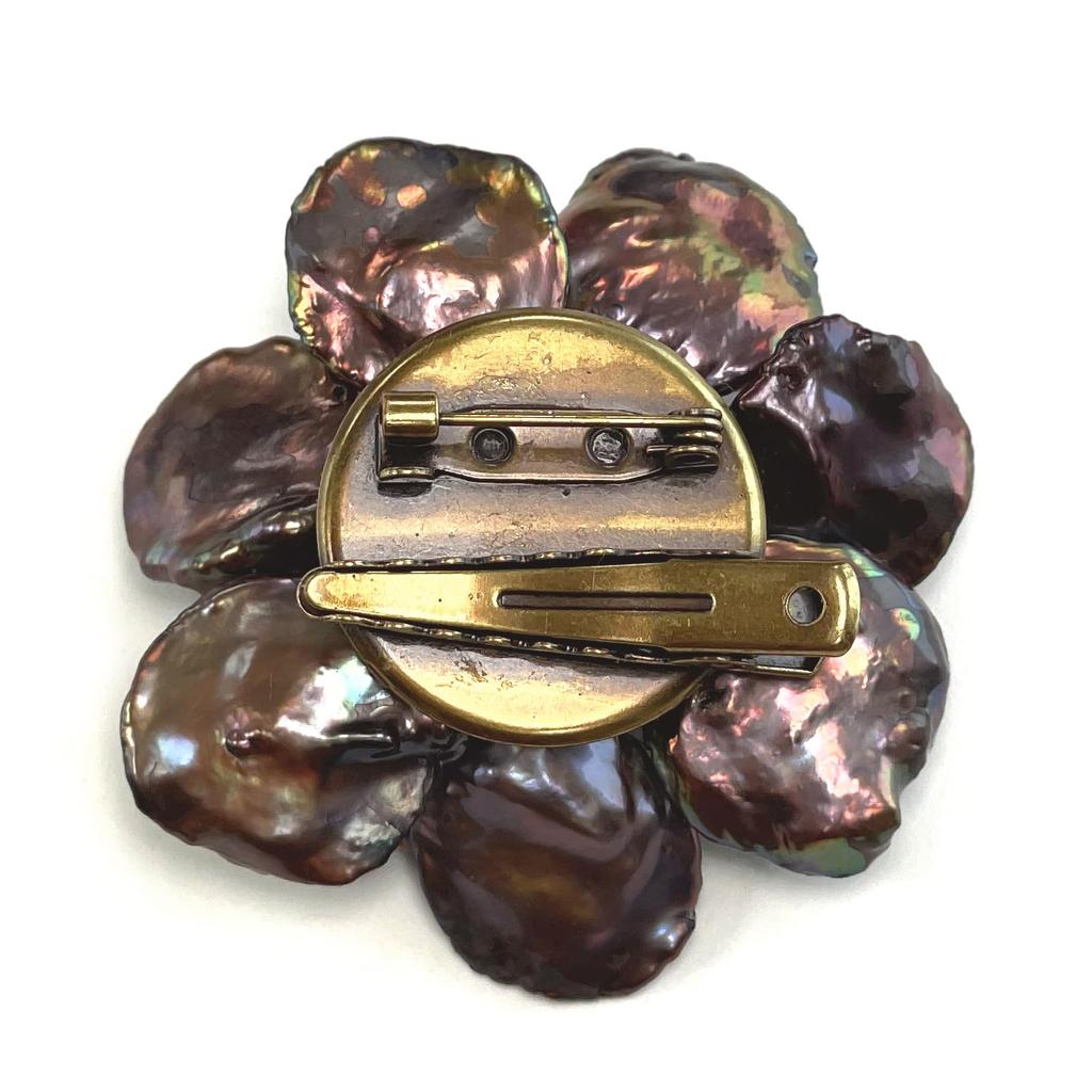 Пресноводный Жемчуг Коричневый Жемчуг Цветок Цветок Лунный Камень Брошь Клип Натуральный Камень Энергетический Камень A1119 [Вишня]