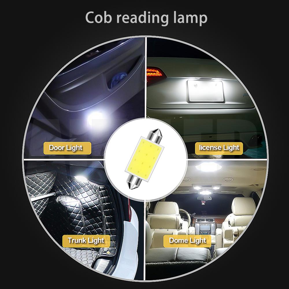 10Pcs/Lot COB C5W LED Bulbs 31mm 36mm 39mm 41mm SMD Signal Lamp Canbus Bulb Auto Interior Reading Dome Light 12Smd 6500K Bulbs 7