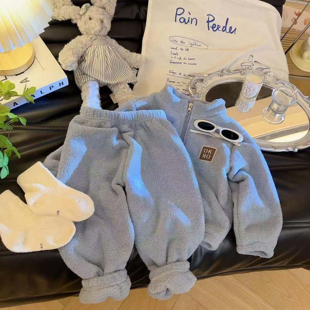 2 шт. Детская одежда Теплый флис Толстая Детская одежда Для девочки Мальчика Домашняя одежда Толстовка с капюшоном+Брюки Школьная форма Наряд