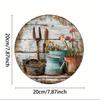 Wooden Disc Scrap Flower Pot Fork Sign 1 Piece 2D Wall Art Indoor/Outdoor Holiday Decoration Garden Room Decoration