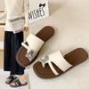 New Slippers Women's Summer Fashion Flat Bottom One-word Drag Versatile Simple Set Toe Cool Slippers Beach Drag Women