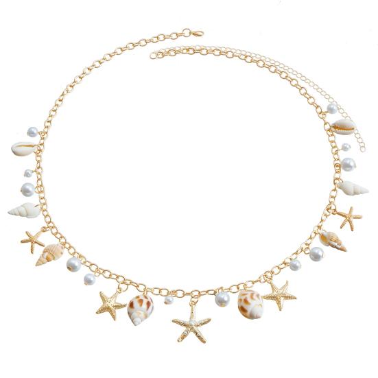 Bohemia Style Beach Waist Chain Imitation Pearl Starfish Conch Charm Vacation Body Chain Belly Chain Jewelry Gift