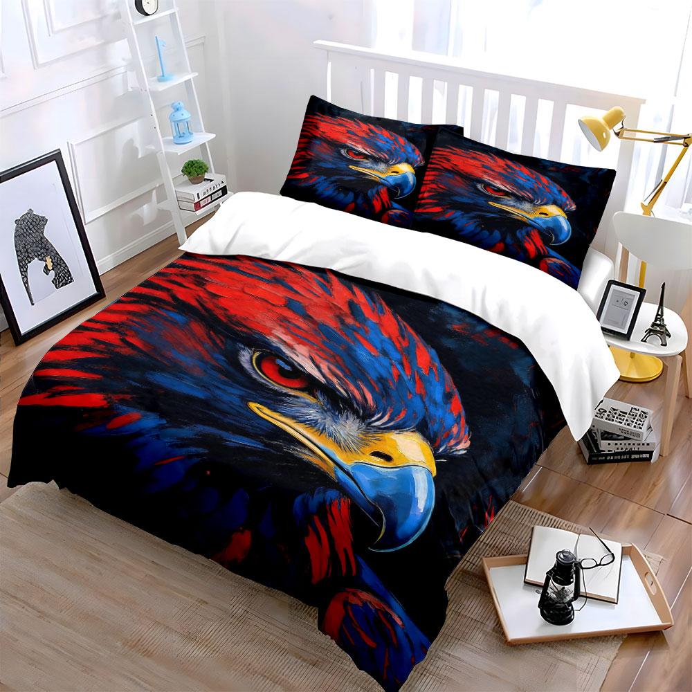 Red-and-blue eagle face. Bedding sets Duvet cover sets Duvet covers Pillowcases(1 * Duvet Cover 2 * Pillowcases, without duvet insert)